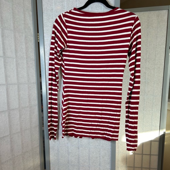 Anthropologie Bailey44 maroon and white striped long sleeved V-neck top - Picture 4 of 4